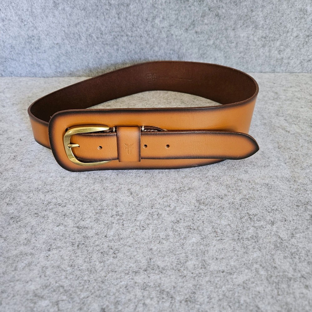 Frye Tan Ombre Genuine Leather Wide Waist Belt Brass Buckle M
